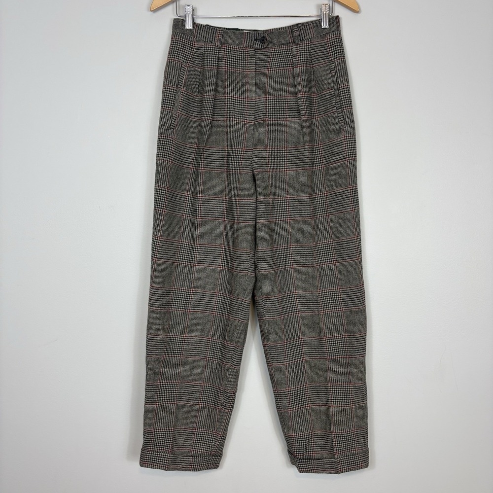 Vtg Ralph Lauren Pants Womens Sz 6 Glen Plaid Pleated Made in USA Cuffed Ankle